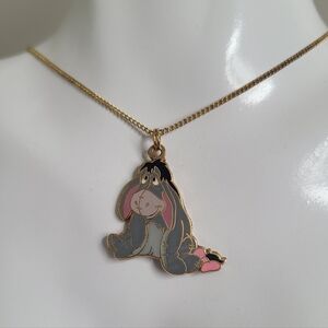 Vintage Disney World Eeyore Winnie the Pooh Gold Tone Enamel Pendant Necklace